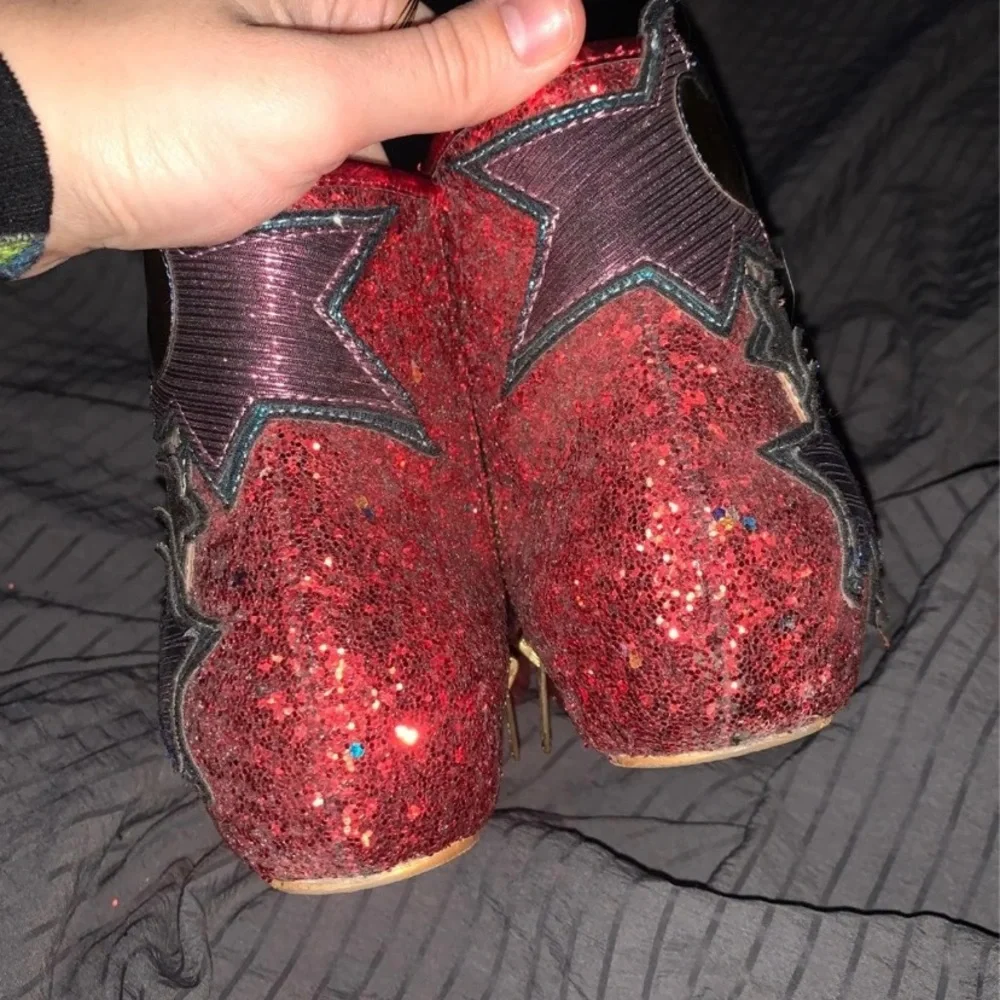 Women's Red Glitter Star & Cloud Ankle Boots With Original Box - Picture 4 of 16